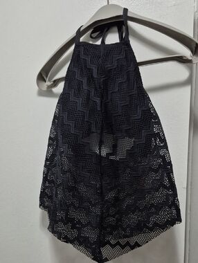 Kona Sol Black Crochet Halter Swim Top